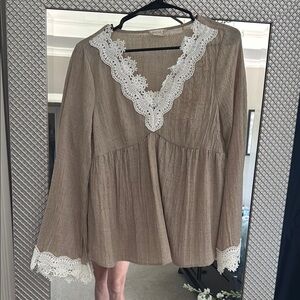 altar’d state - Tan Lace Trim Top - M